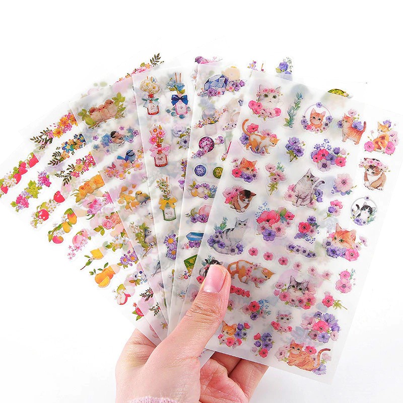 

INDORETAIL | 6 Lembar/Set Cute Kawaii Kucing Bunga Stiker DIY Planner Buku Diary PVC Hiasi Alat