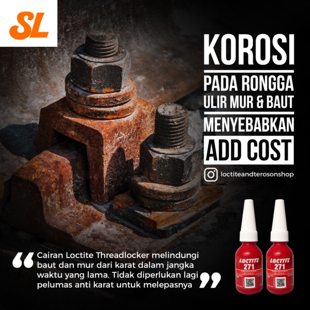 Lem Baut Loctite 271 Threadlocker 10ml Cegah Baut Kendur dan Berkarat