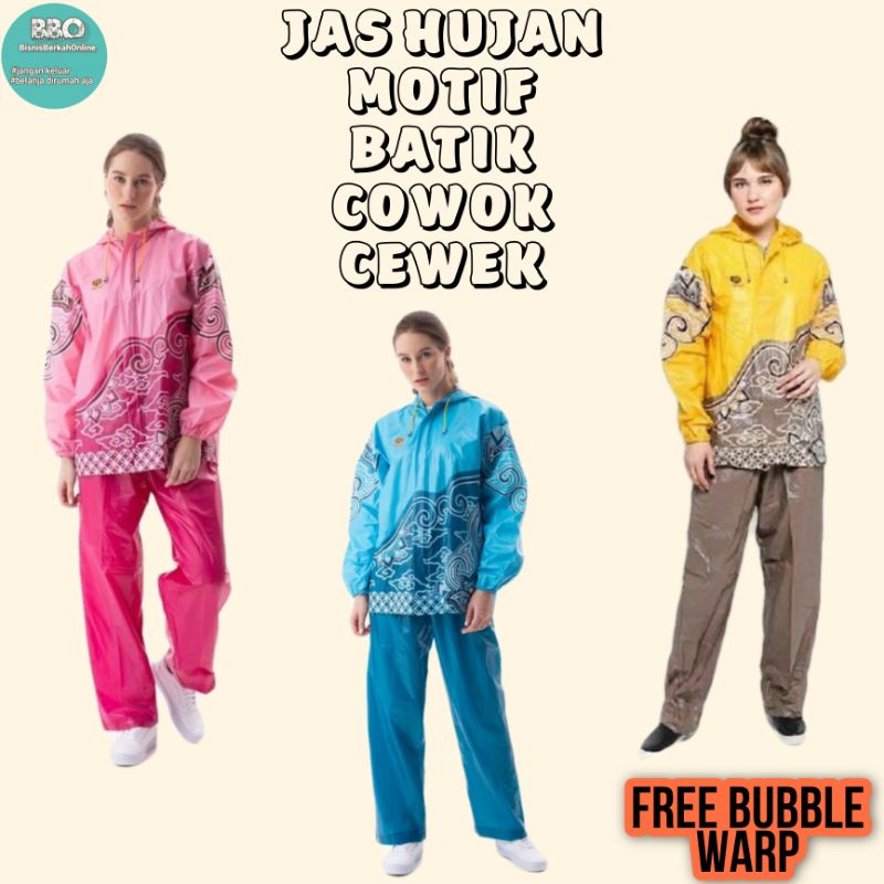 Jas Hujan Setelan Dewasa Pria Wanita Stelan Jaket+Celana Motif Batik Merek TIGER HEAD