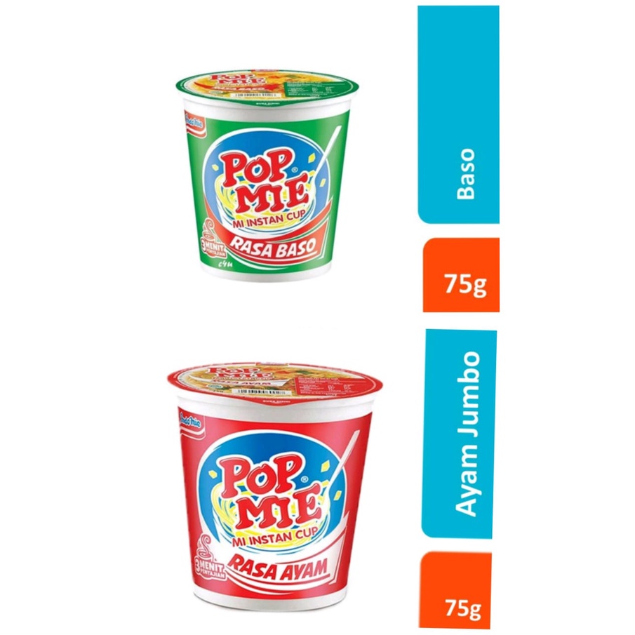 aneka rasa Pop Mie Kuah dan pop mie goreng mi Instant Cup 75gr