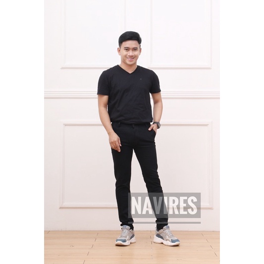 Celana jeans pria panjang slim fit skiny hitam pensil reguler jumbo