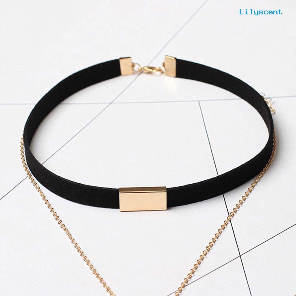 Kalung Choker Multilayer Bahan Suede Imitasi Gaya Vintage Punk Untuk Wanita