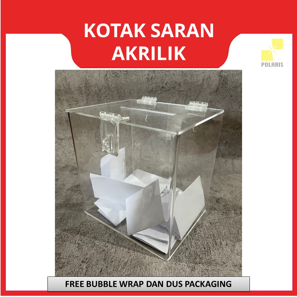 KOTAK SARAN ACRYLIC KOTAK TEMPAT SURVEY GANTUNG - BOX ANGKET/VOTING AKRILIK  BOX WADAH SARAN DINDING - 15x12x15 CM