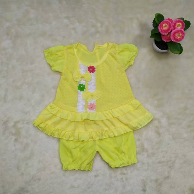 Setelan Bayi Motif Melati/ Setelan Anak Perempuan Size 0-9bulan / Baju Anak / Pakaian Bayi Perempuan