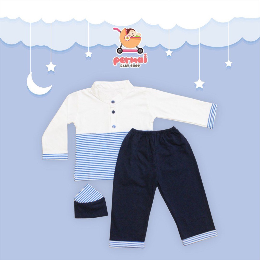 Promo !! Baju Bayi Koko Vinata Lengan Panjang little stripy - baju set Muslim Anak laki-laki