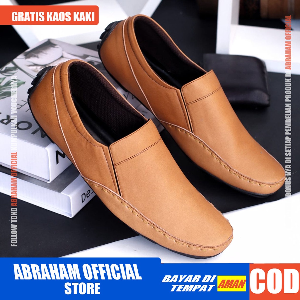 ABRHM x NIBA Sepatu Slip On Pria Sepatu Pria Casual Kulit Asli Pantofel Cowok Sepatu Kasual Slop Kerja Kantor Kondangan Keren Original Santai