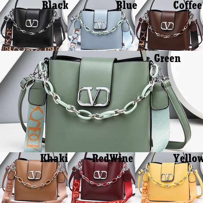 Bucket Bag Wanita GD35209 Tas Selempang Strap V Rantai Pendek Import