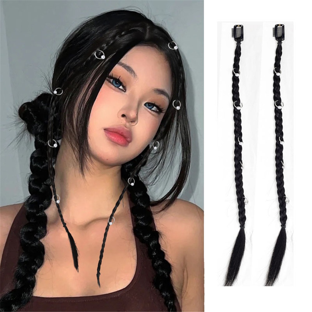 2pcs Y2k Wig Rambut Kepang Kuncir Kuda Bentuk Bintang Untuk Wanita