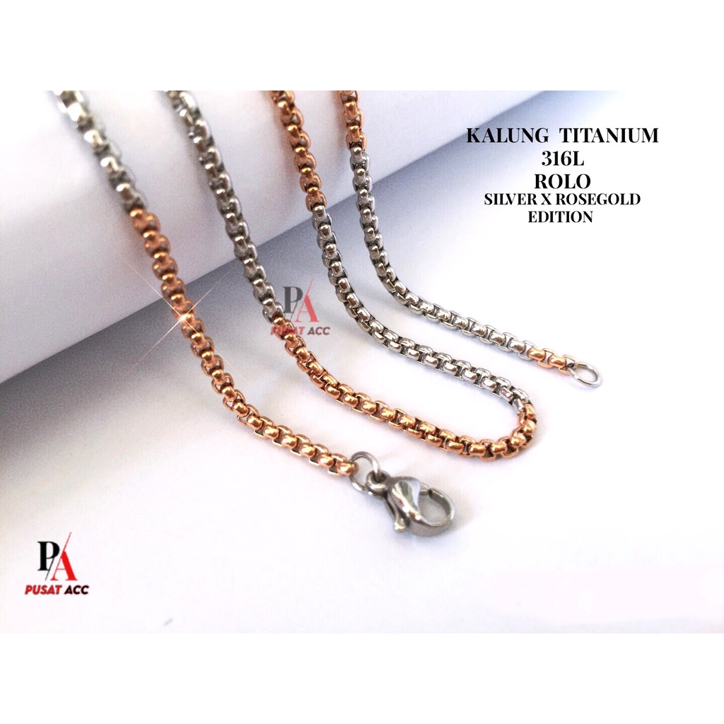 Kalung Rantai MCI Titanium Premium Stainless 316L Rolo SILVER ROSEGOLD Pria Wanita Anti Karat Kalung Rantai Pendant