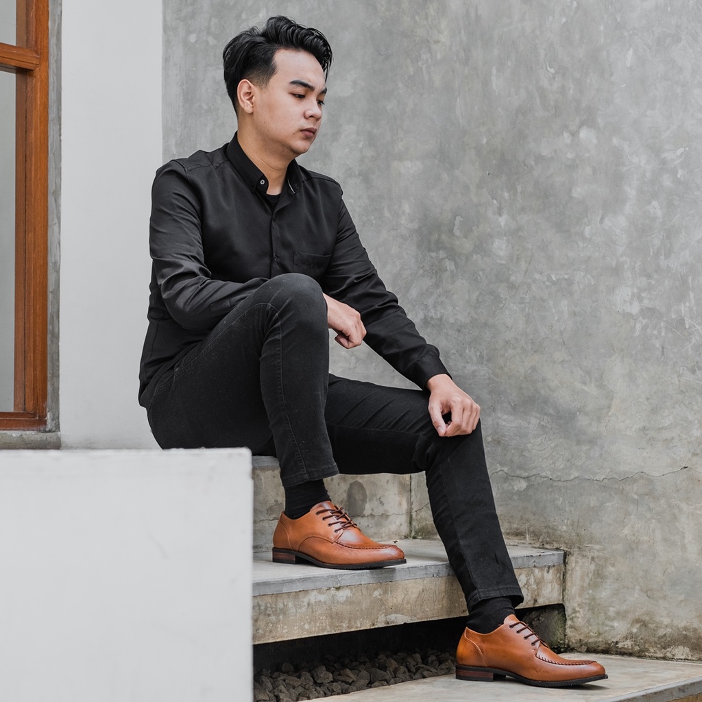 SEFFIELD LEATHER BROWN ORIGINAL x LVNATICA Sepatu Kulit Sapi Asli Coklat Pria Formal Pantofel Tali Kerja Kantor Dinas Resmi Guru Kantoran Pesta Undangan Wedding Kondangan Nikah Wisuda Kuliah Seffield Derby Oxford Genuine Leather Footwear Keren Terbaru