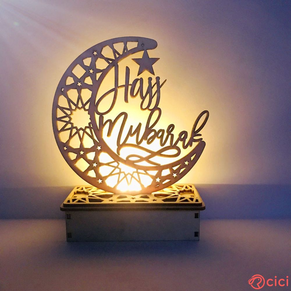 New Wooden Diy Handmade Led Eid Mubarak Decoration Gift Ornaments Without Battery Shopee Indonesia