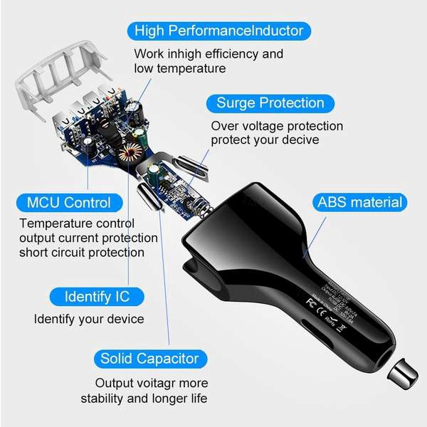 Charger Mobil Hp Quick Charge Power/Charger Hp Mobil 4port Fast Charging QC3.0/Pengisian Cepat Universal Untuk iPhone Android