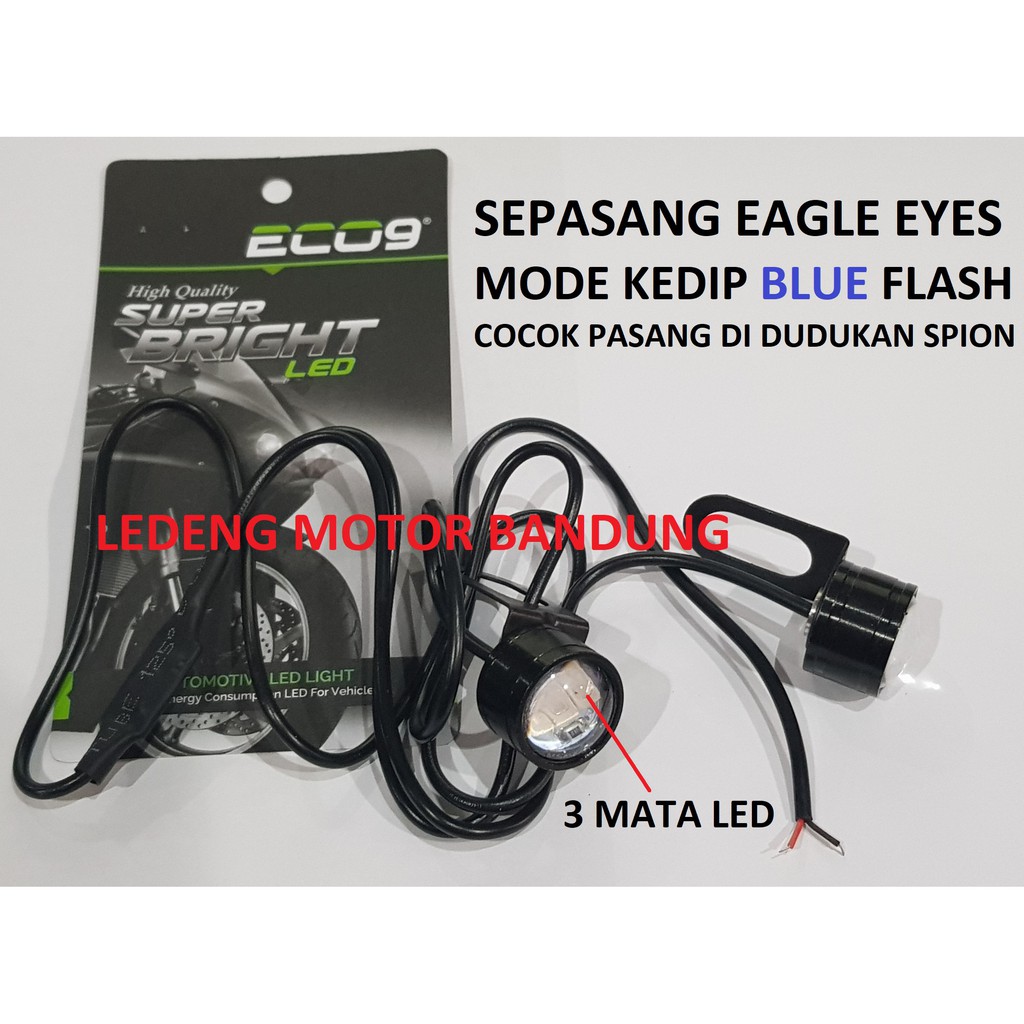 Sepasang Eagle Eyes Strobo Mode Kedip Random Breket Besi L Spion Motor