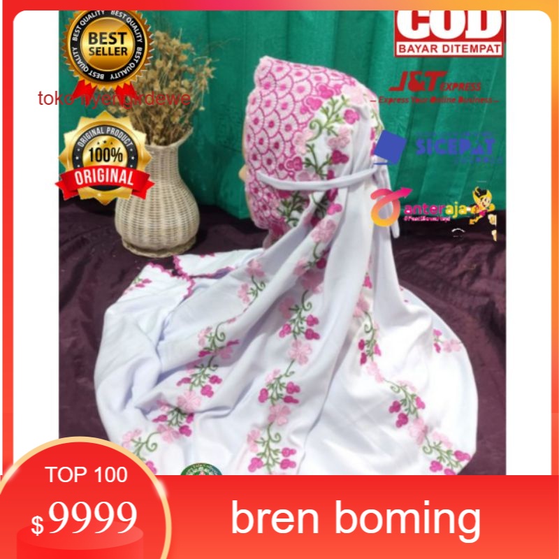 Promo Mukena Remaja Terusan Motif Bordir Bunga Semanggi |  Mukena Terusan Polino Remaja Bunga Semang