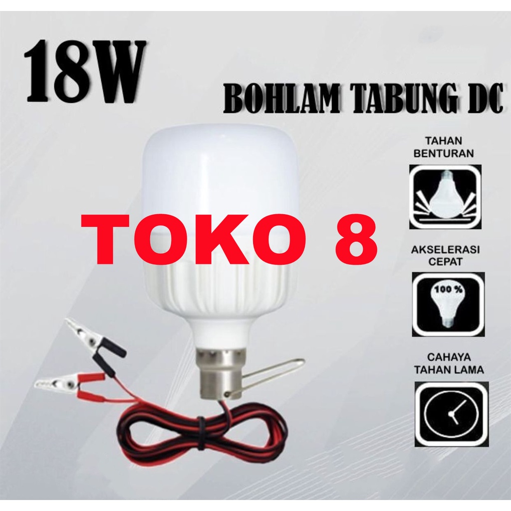 Lampu LED DC 15 watt Aki Solar Cell Panel Surya DC 12V Kabel Capit Bohlam Accu Emergency