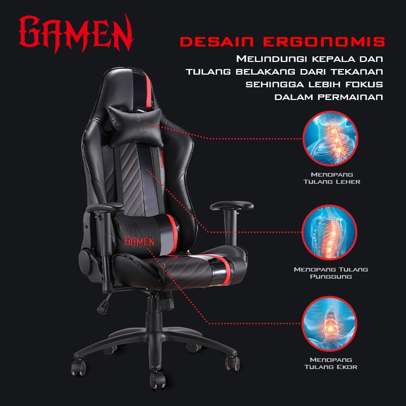 GAMEN Gaming Chair Kursi Gamers Command Black Red Premium Quality ORI