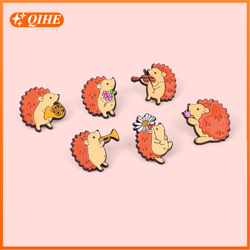 6 Styles Cartoon Hedgehog Enamel Pin Hedgehog Musician Cute Badge Brooch Lapel Pin Animal Jewelry Gifts