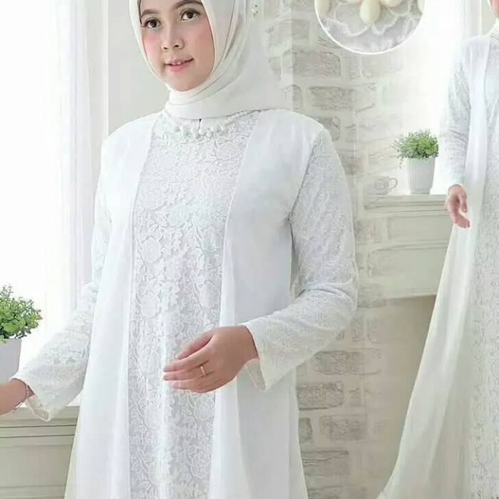 PREMIUM GAMIS SYARI ABAYA POLOS BRUKAT PUTIH GAMIS UMROH 80810 - PUTIH, M