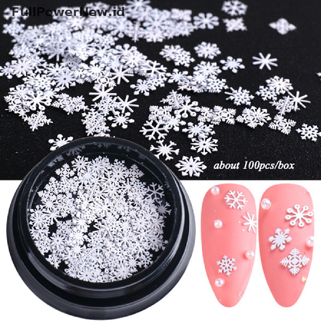 (Full) 1 Botol / 100pcs / Set Ornamen Snowflake Putih Untuk Dekorasi Nail Art 2022