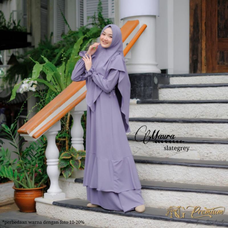 Maura Gamis Syari Set Khimar Jumbo Soft Pad Antem Premium Konveksi Nararya Original