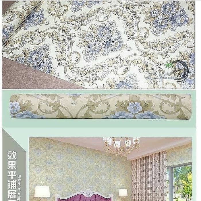 Wallpaper Dinding Motif Blue Bery  Ukuran Panjang 10Meter x Lebar 45CM