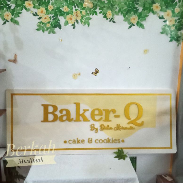 Outdoor 130x50/Papan Nama Kayu Mahoni toko butik kafe tempat usaha/plang baker q 14kg