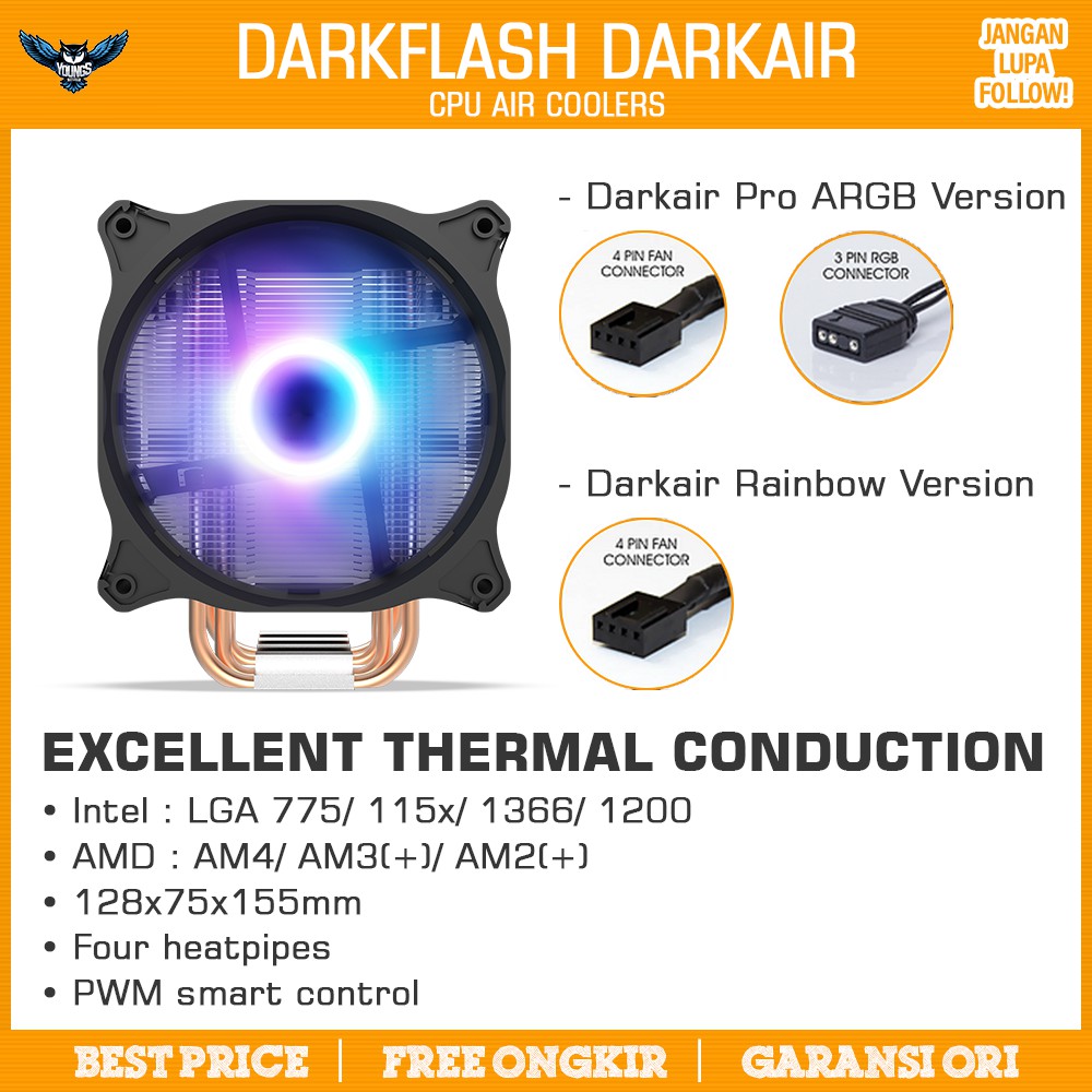 CPU COOLER AIGO DARKFLASH DARKAIR TOWER RAINBOW / PRO ARGB for AMD INTEL