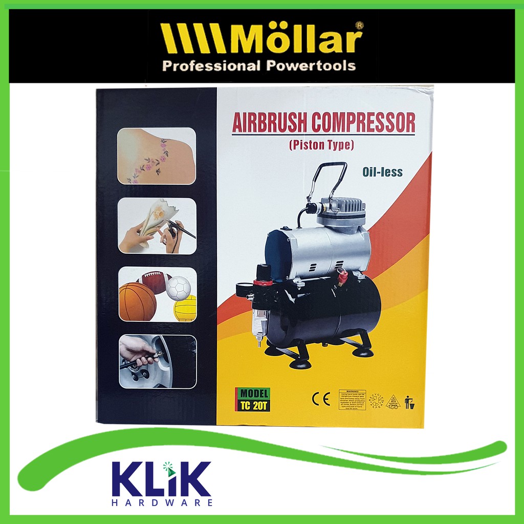 Mollar Mini Kompresor Air Brush Compressor Oil Less 150 Watt Tabung 3 Liter