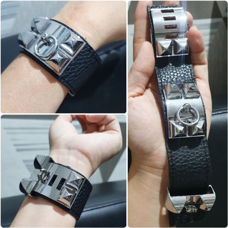 Gelang Mendor Cdc Kulit Jeruk Hitam platsilver Premium Quality Tidak karatan Bracelet H€RM€$ Fashion Import 9826