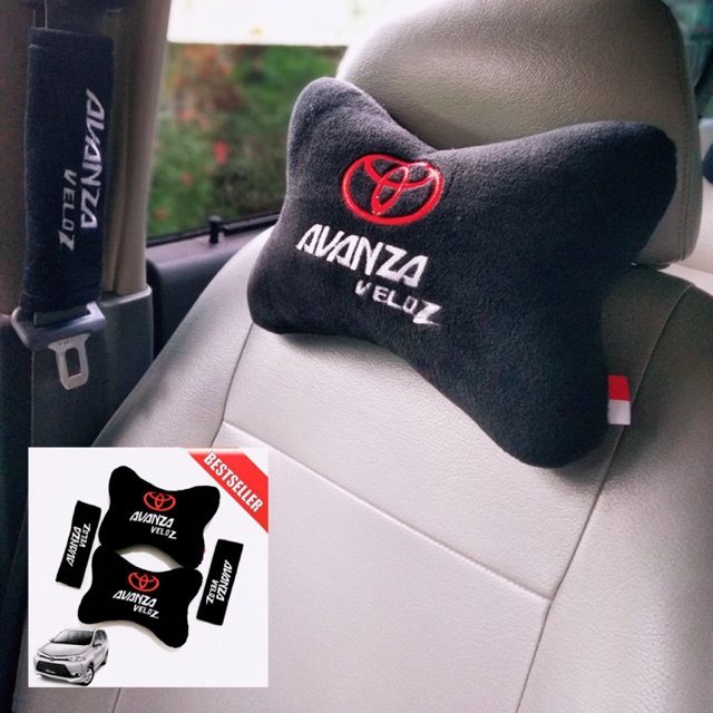 Headrest MOBIL Toyota Avanza VELOZ Hitam Bestseller Beekualitas Premium Empuk Bantal Leher Mobil Set