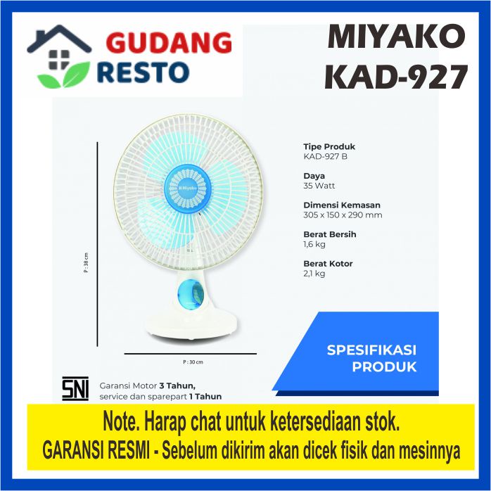 MIYAKO KAD 927 B KIPAS ANGIN 2 IN 1 MEJA / DUDUK / DINDING WALL FAN 9 INCH KAD927 B PL TABLE FAN