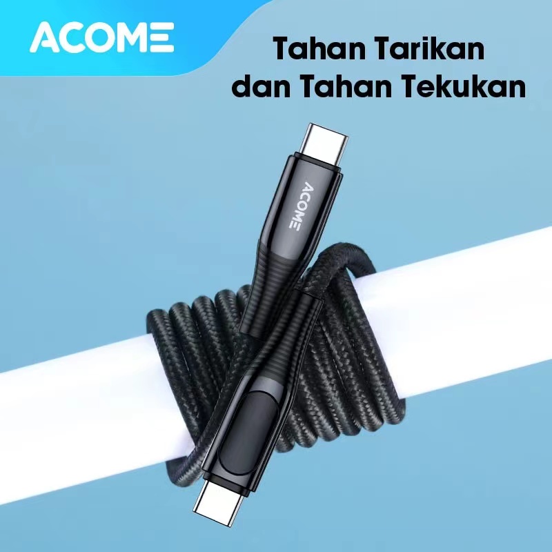 Kabel Data Fast Charging ACOME APD100  5A 100W Type C To Type C Smart LED Display Garansi Resmi 1 Tahun