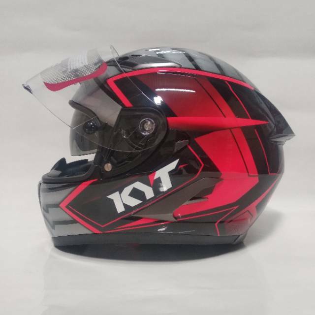 HELM KYT FALCON MOTIF 2 VISOR ARMOUR BLACK RED FLUO