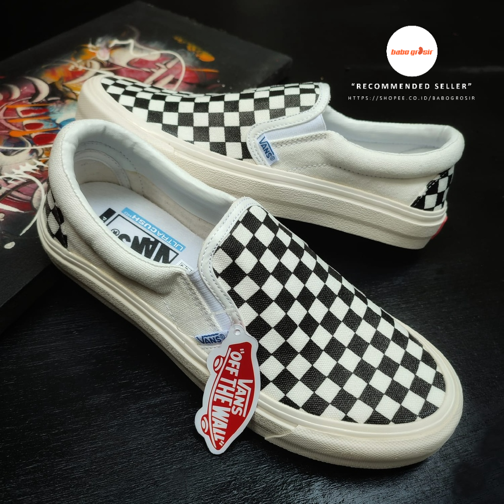 Sepatu Vans Slip On Checkerboard OG White Black Premium Import, Harga Murah, Kualitas Terbaik