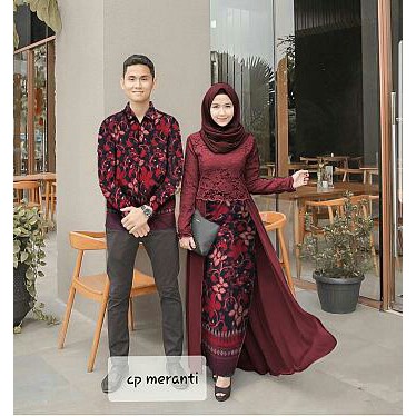 COUPLE MERANTI baju pasangan pesta muslim kemeja pria dan setelan wanita rok batik