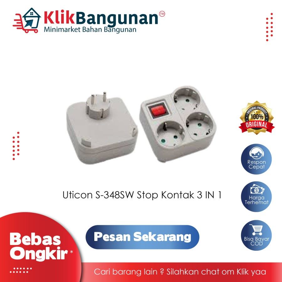 Stop Kontak 3 in 1 / Stop Kontak 3 lubang / Saklar Uticon