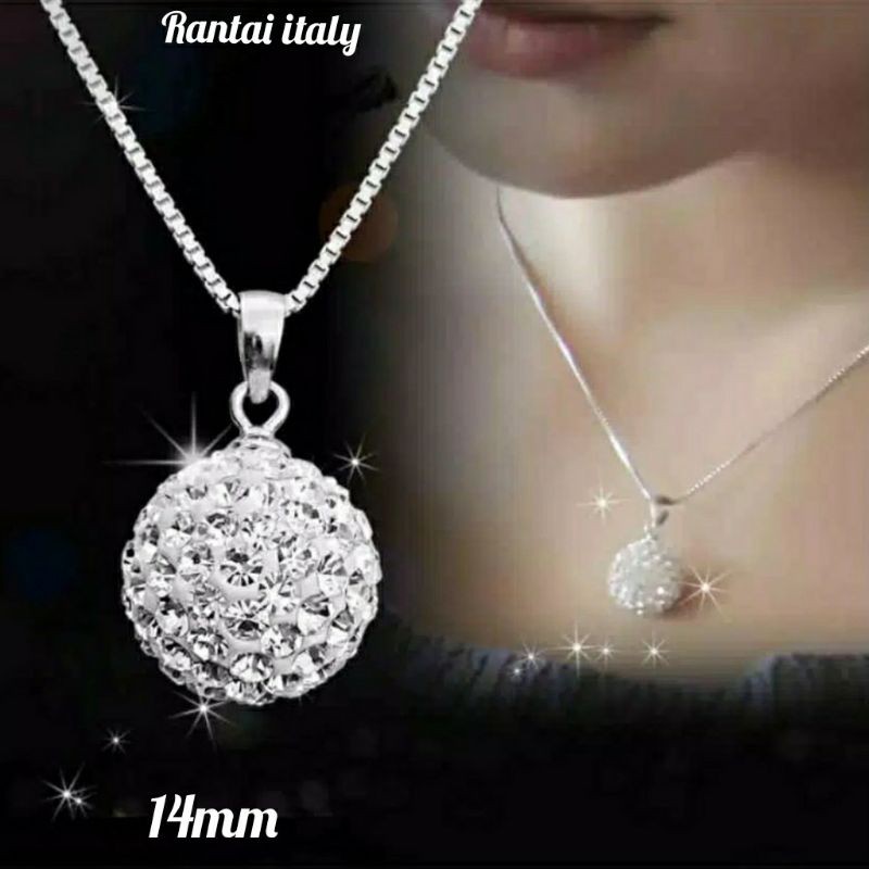 Kalung etnik bola &amp; mutiara titanium lapis mas putih korea