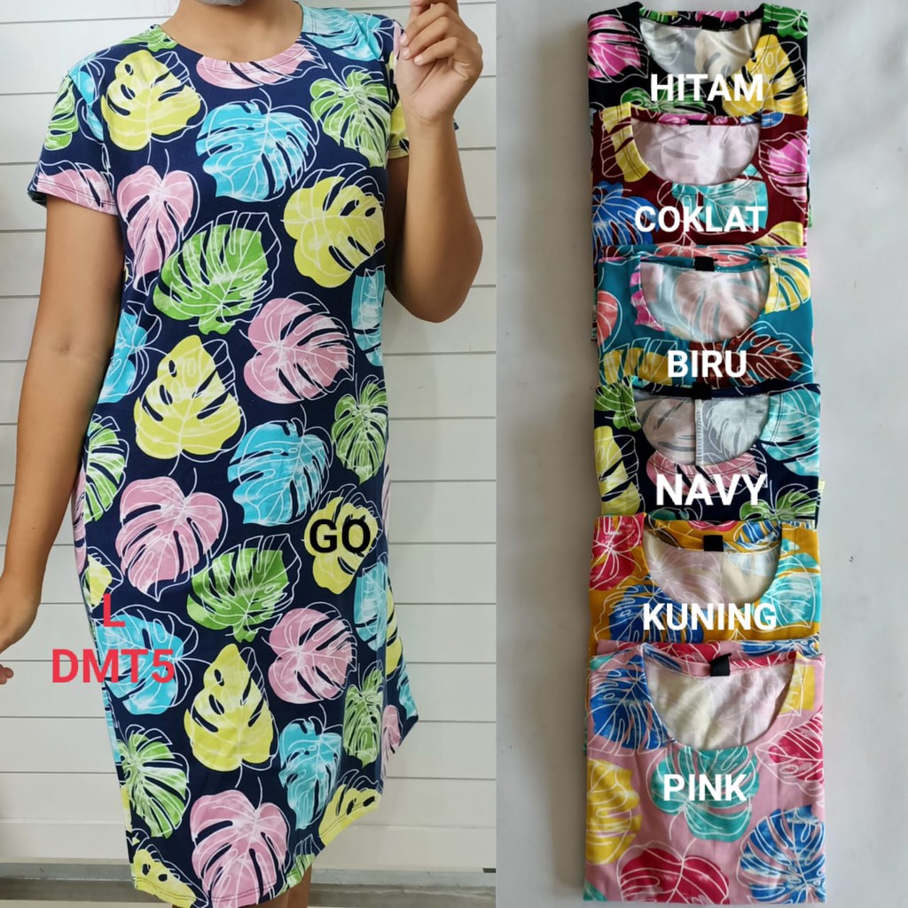 gof DMT LMN DRESS/DASTER Wanita Casual Bermotif Pakaian Perempuan Lengan Pendek