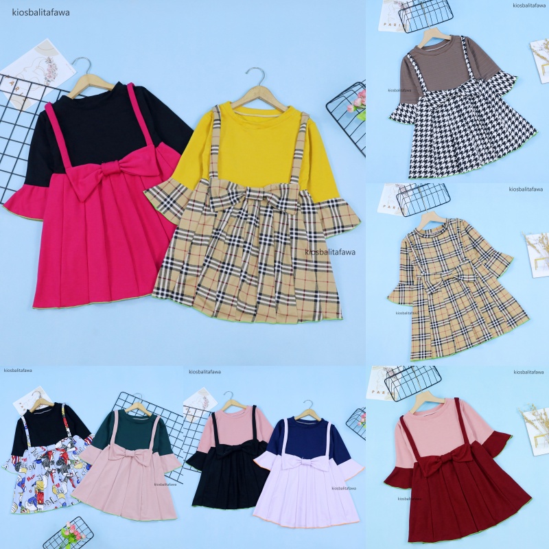 Overall Kirei uk Bayi - 8 Tahun / IMPORT Dress Anak Perempuan Lengan Panjang Murah Baju Gaun Pesta Adem