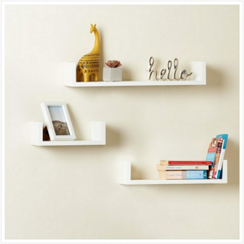 SET OF 3 FLOATING WALL SHELF SHELVES WHITE COLOUR