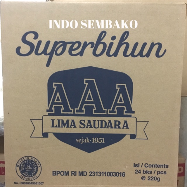 

Super Bihun AAA Lima Saudara 220g x 24bks dus / Superbihun AAA 220g x 24 bungkus Karton