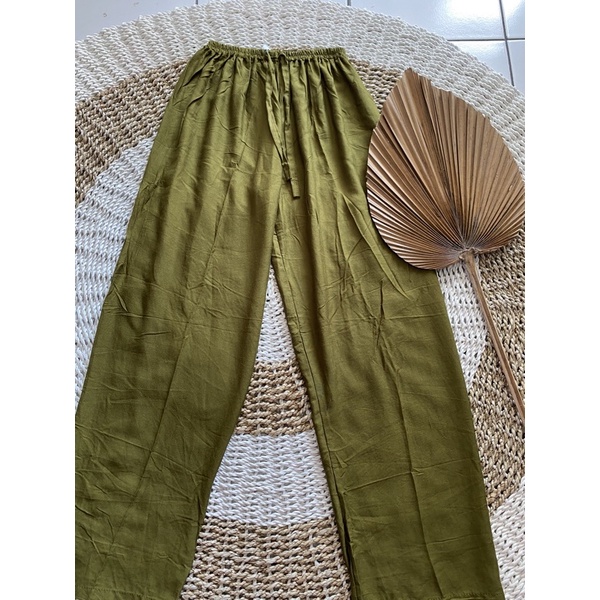 CELANA KULOT PANJANG WANITA TALI POLOS & MOTIF A031-Hijau olive polos