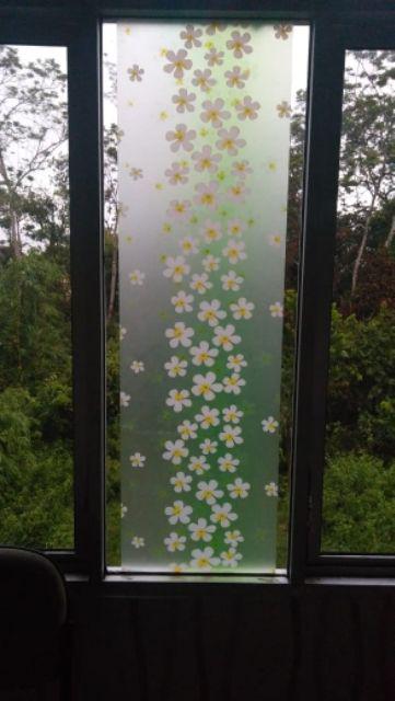 Kc014 Green N White Flower Sandblast Sticker Kaca  45cm X 5m