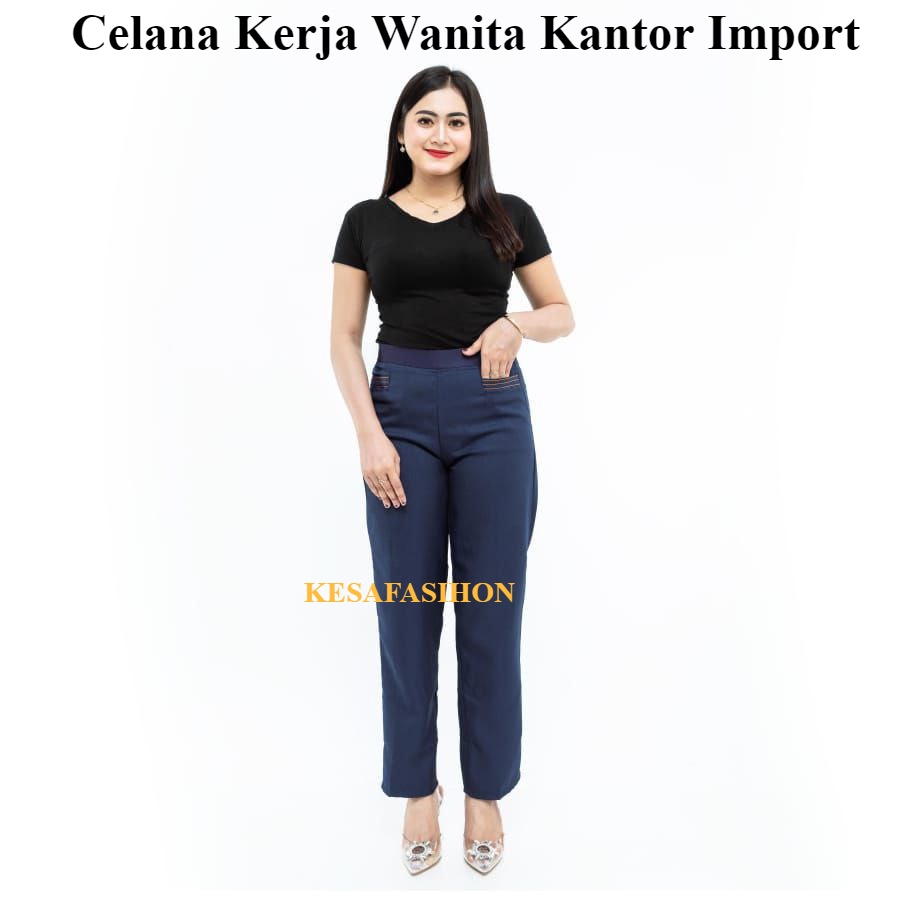 Celana Kerja Wanita Kantor Import Pinggang Karet Elastis Terbaru Casual Kasual Bahan Katun Grasella