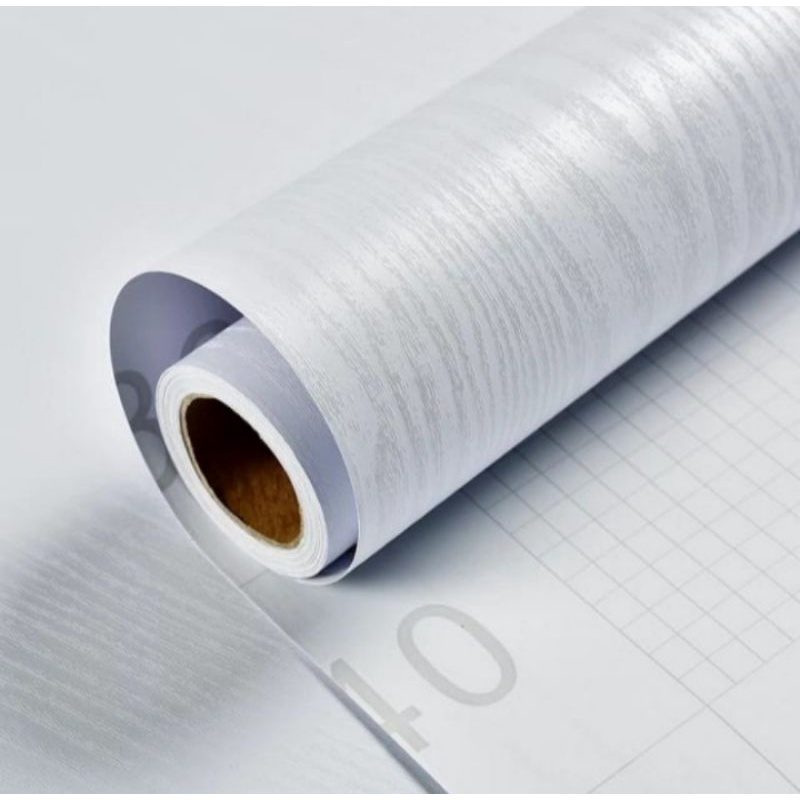 Wallpaper dinding stiker putih polos serat kayu