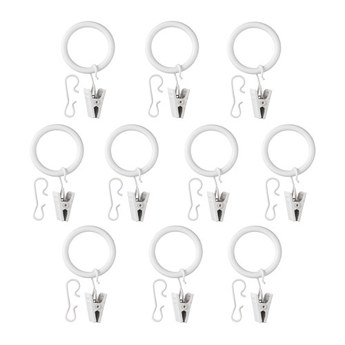 SYRLIG Gelang gorden dengan klip dan pengait isi 10 pcs, hitam / putih, 25 mm