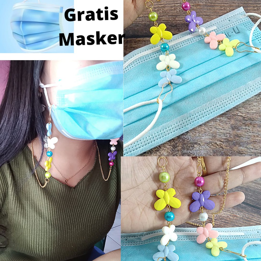 Tali Rantai Masker Leher Kalung Strap Masker Tali Masker Kalung Strap masker Mutiara Kupu kupu