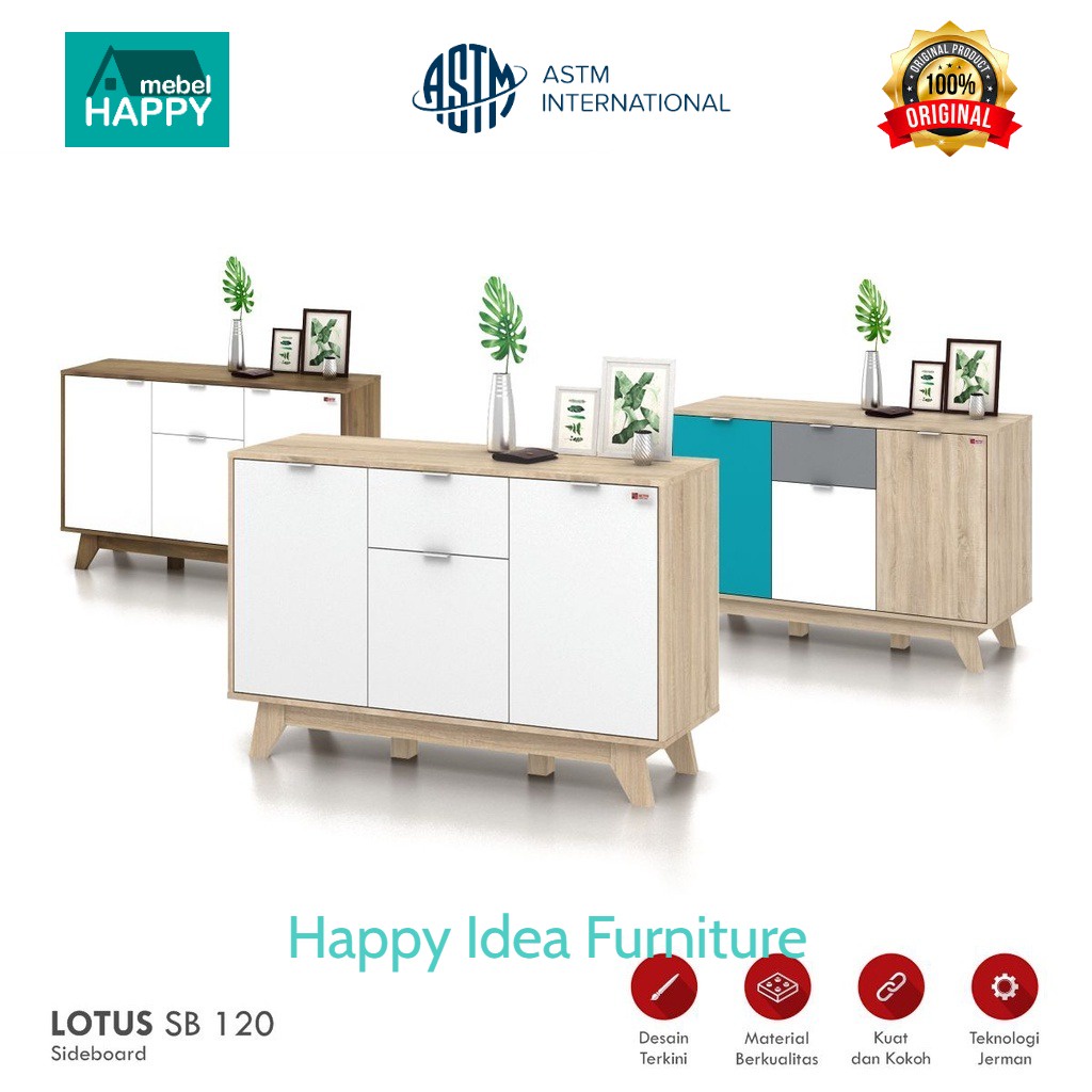 HAPPY IDEA  - Sideboard Bufet Skandinavian Kabinet Modern Minimalis  Rak Serbaguna  LOTUS SB 120 Act