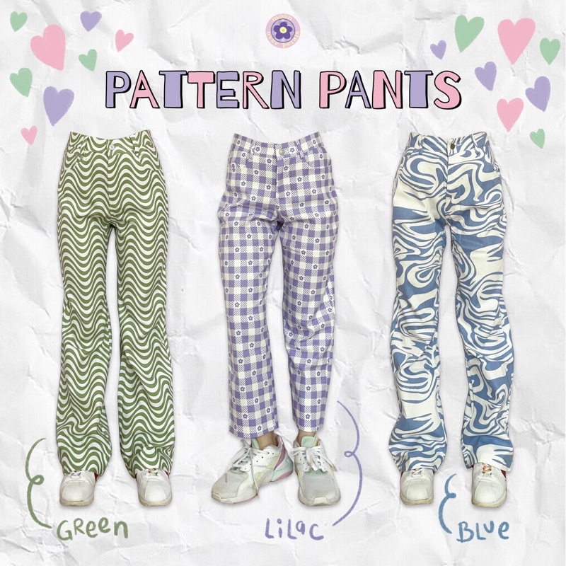 [READY STOCK] PASTEL PATTERN PANTS celana panjang jeans denim gaya y2k wanita korea motif zebra bung