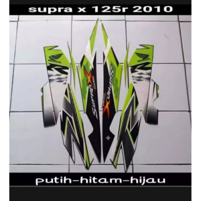 striping Honda Supra x 125 tahun 2010 putih hijau